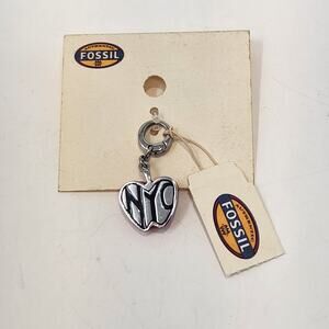 Fossil NYC Red Enamel Apple Charm Stainless Steel Dangle Hinge Ring New